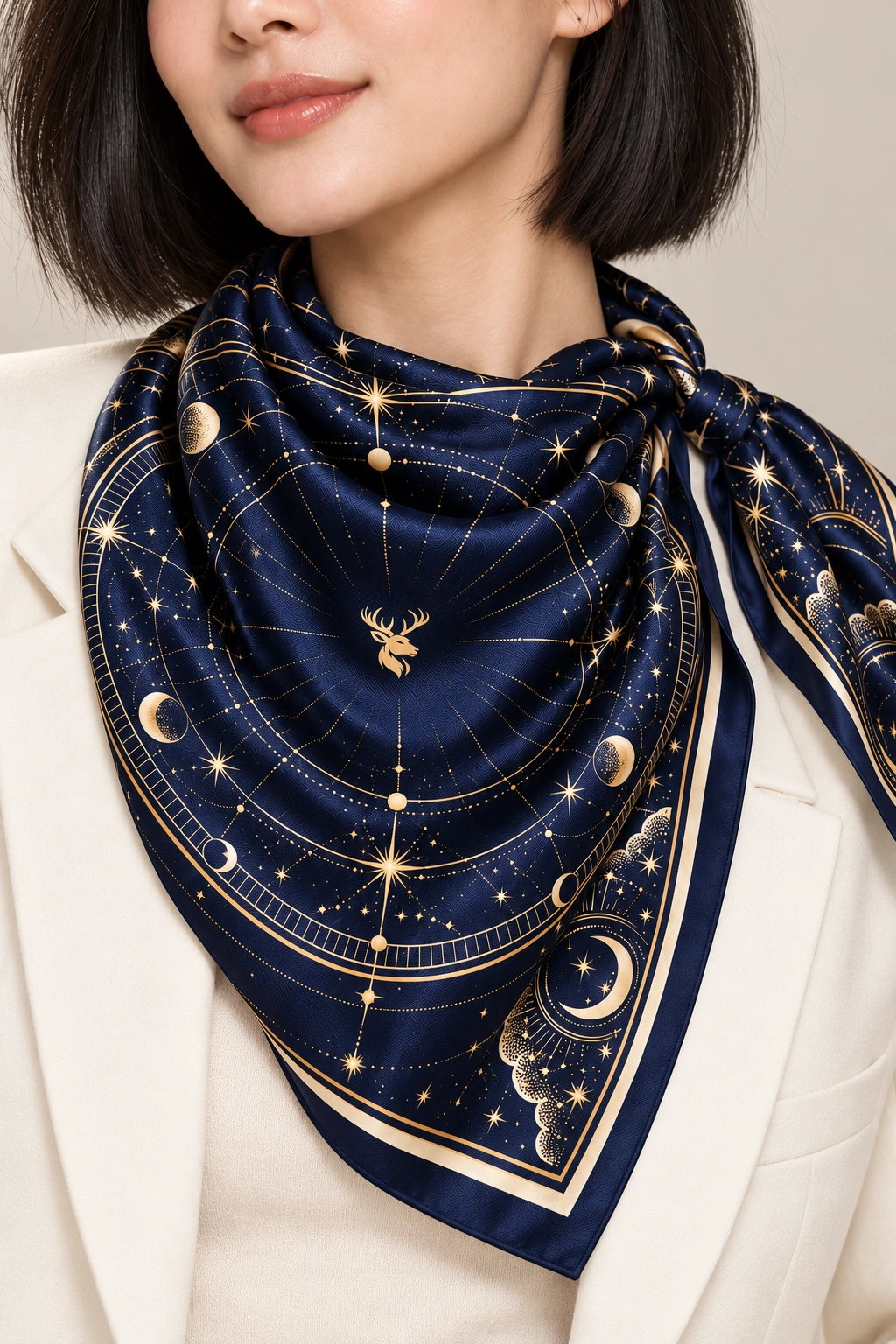 Celestial Atlas Scarf 90, Worn fabric & logo detail