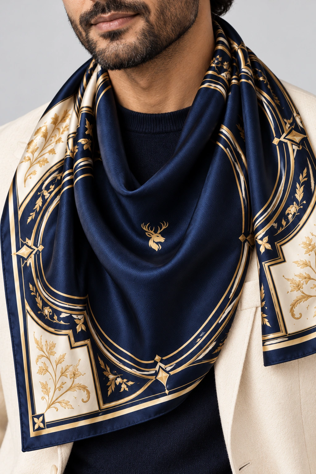 Midnight Arcade Scarf 90, Worn fabric & logo detail