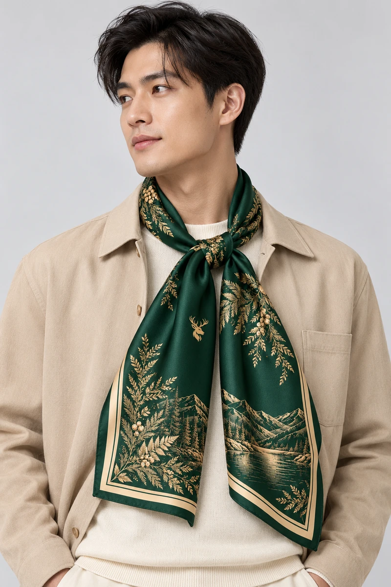 Cedar Grove Scarf 90 in Forest Green, on-model view