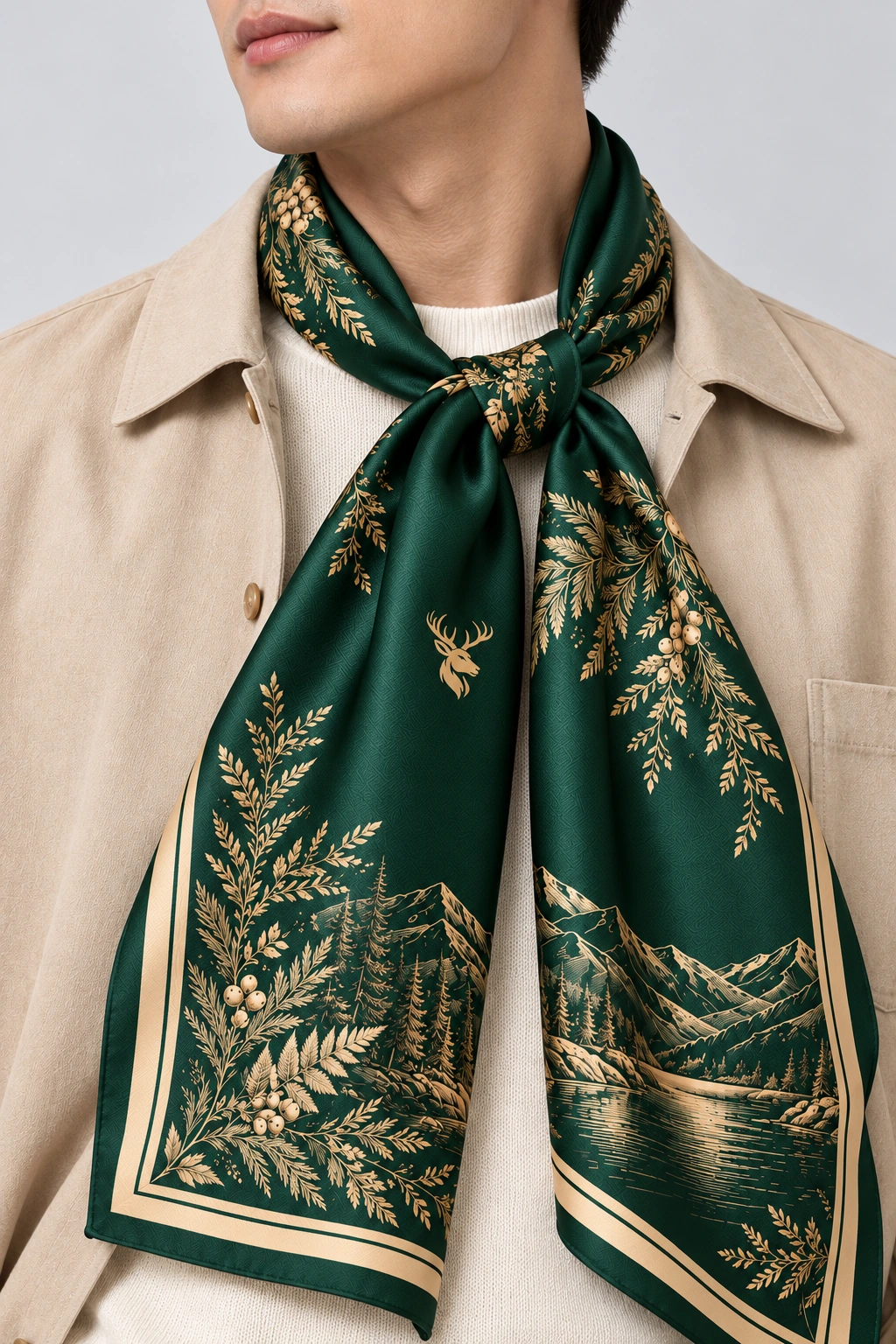 Cedar Grove Scarf 90, Worn fabric & logo detail