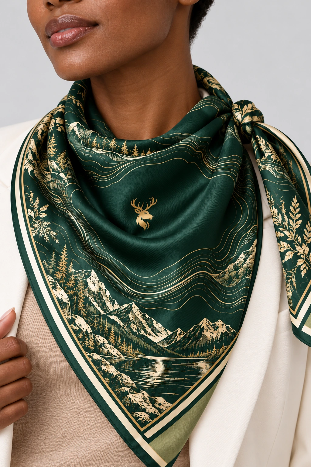 Alpine Drift Scarf 90, Worn fabric & logo detail