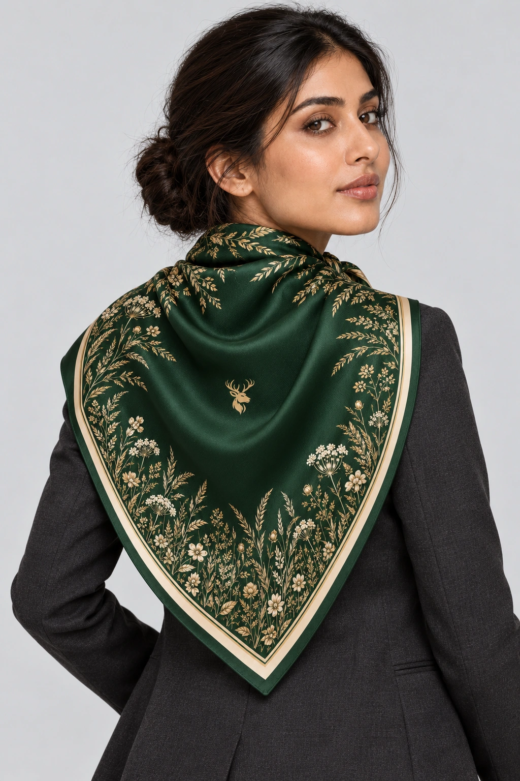 Meadow Etching Scarf 90, On-model back view