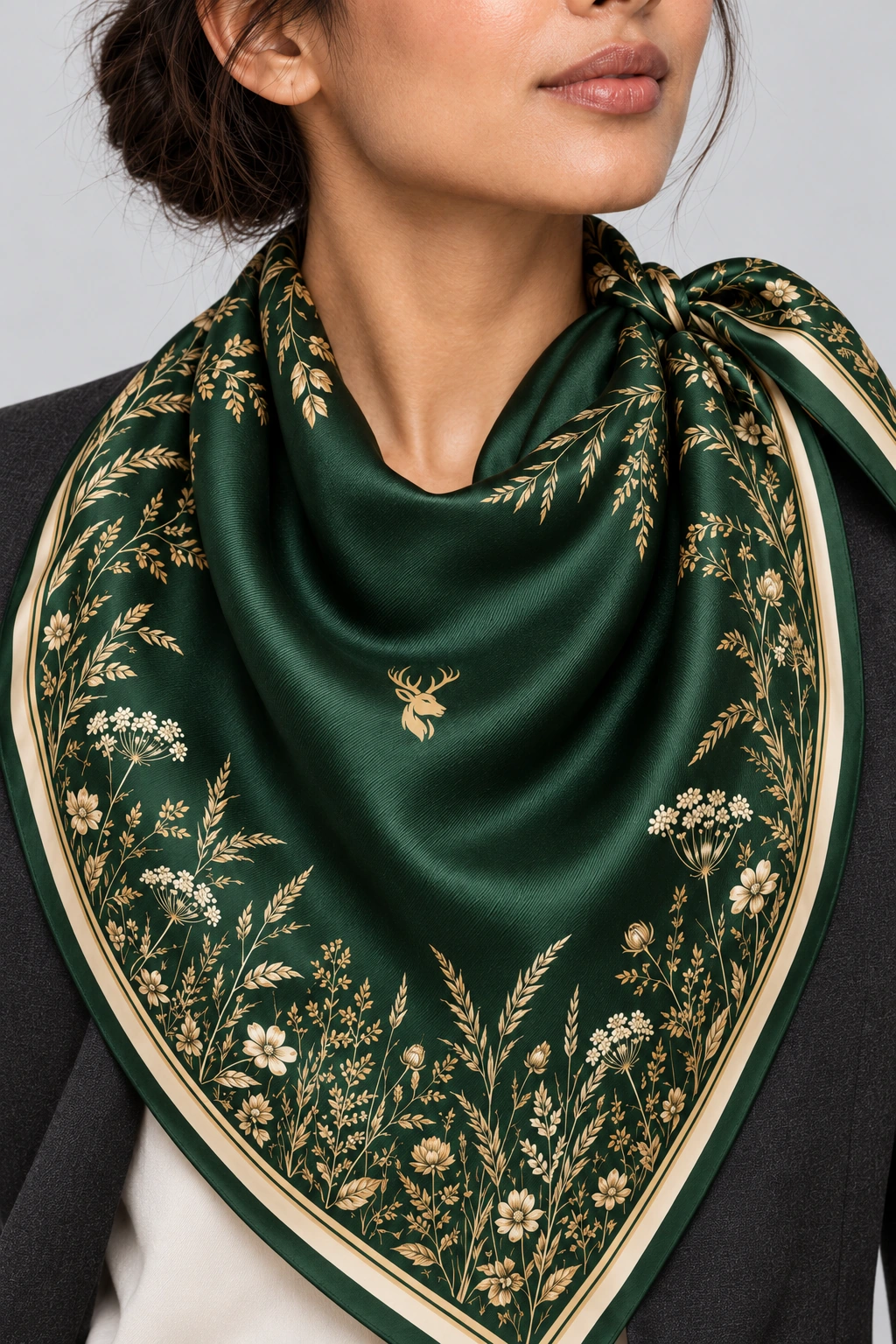 Meadow Etching Scarf 90, Worn fabric & logo detail