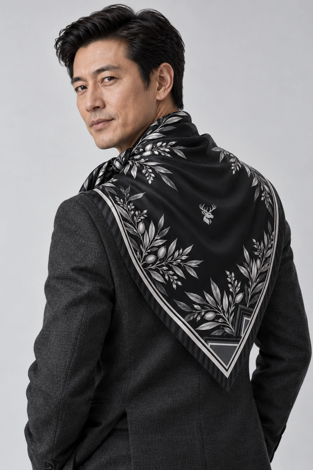 Silverleaf Scarf 90, On-model back view