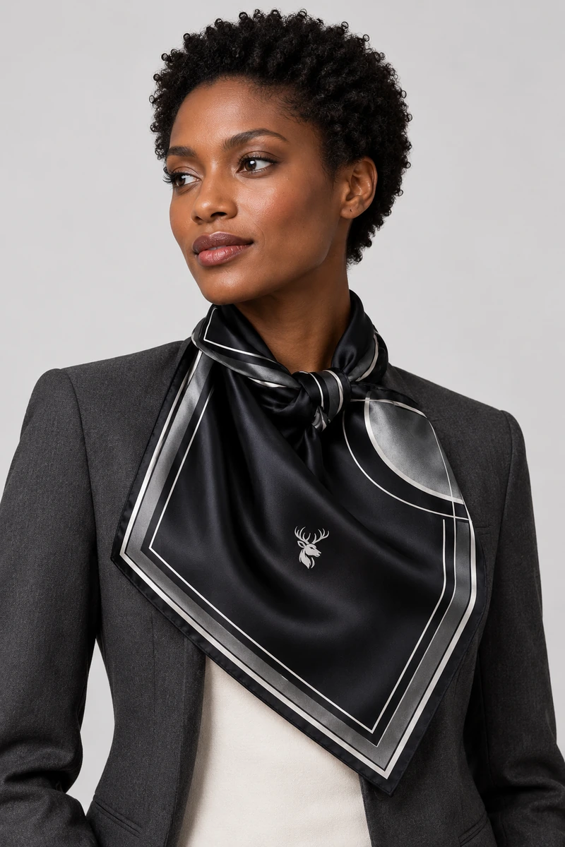 Eclipse Frame Scarf 90 in Black, on-model view