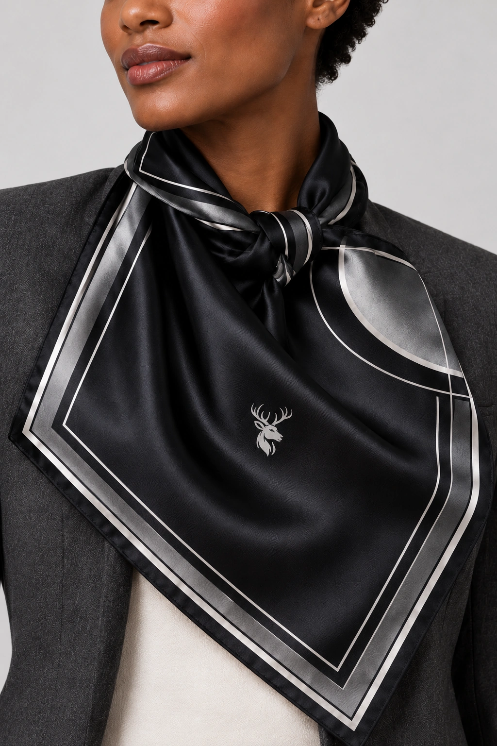 Eclipse Frame Scarf 90, Worn fabric & logo detail
