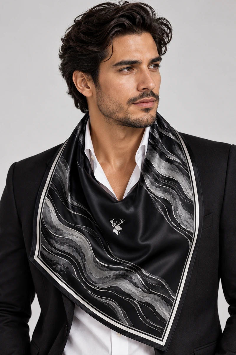 Graphite Current Scarf 90 in Black, on-model view