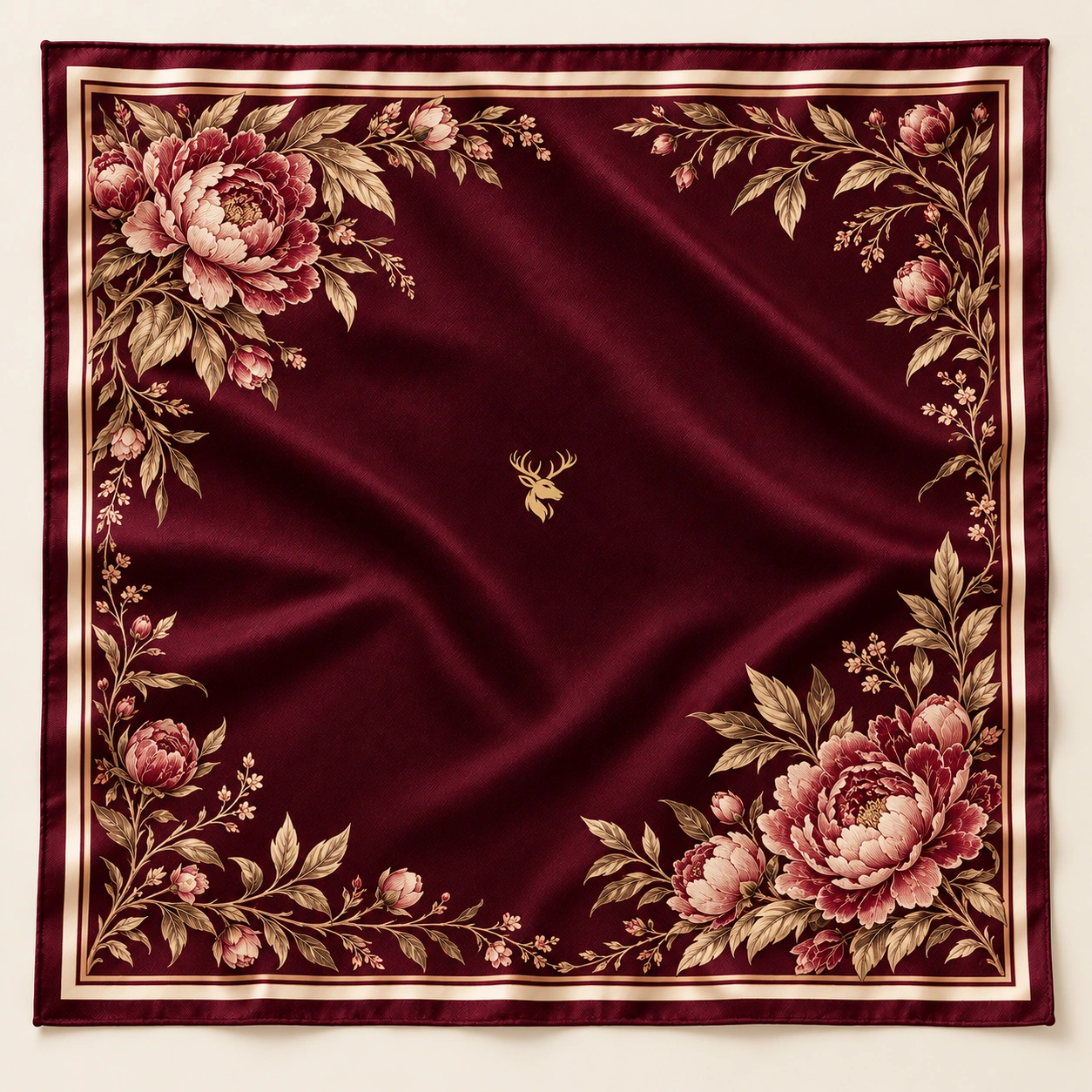 Burgundy Peony Scarf 90, Front view
