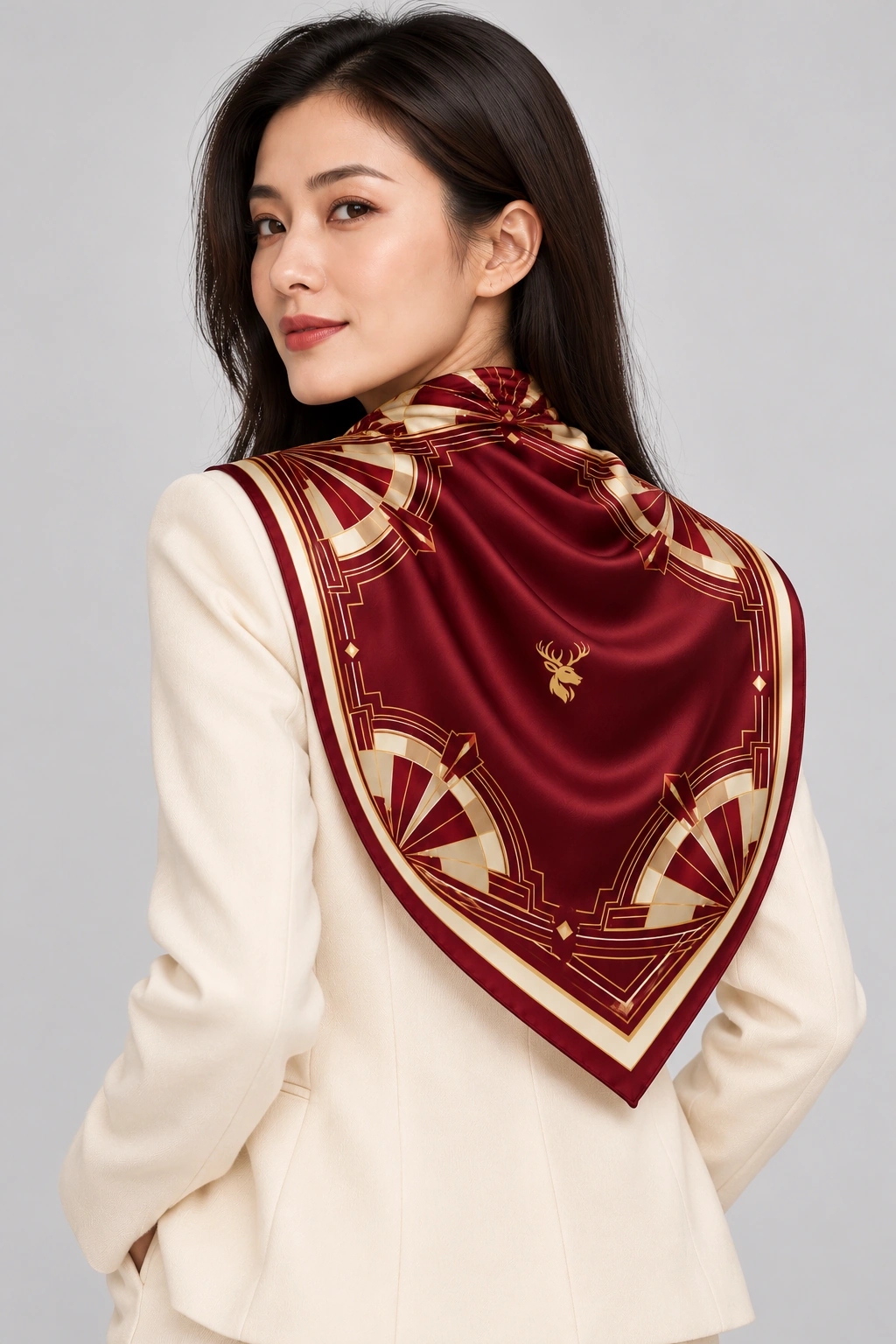 Garnet Deco Scarf 90, On-model back view