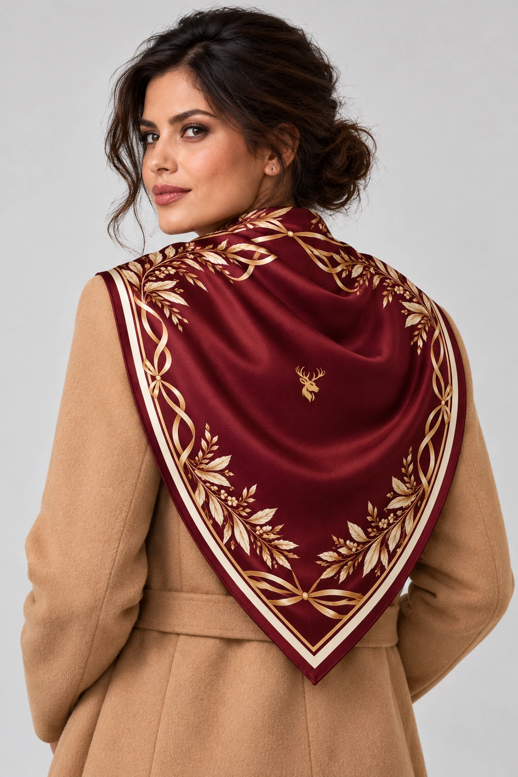 Merlot Laurel Scarf 90, On-model back view