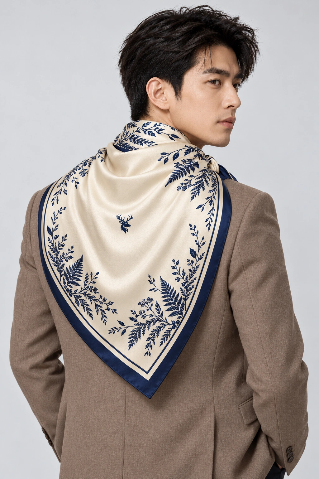 Porcelain Botanica Scarf 90, On-model back view