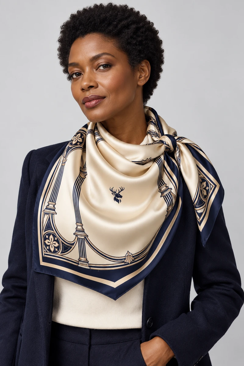 Gallery Columns Scarf 90 in Ivory, on-model view