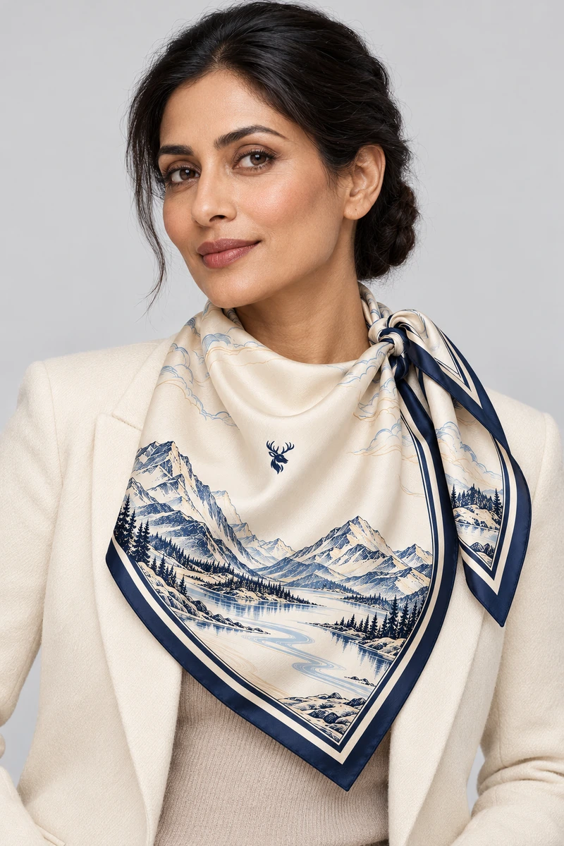 Ivory Contour Scarf 90 in Ivory, on-model view