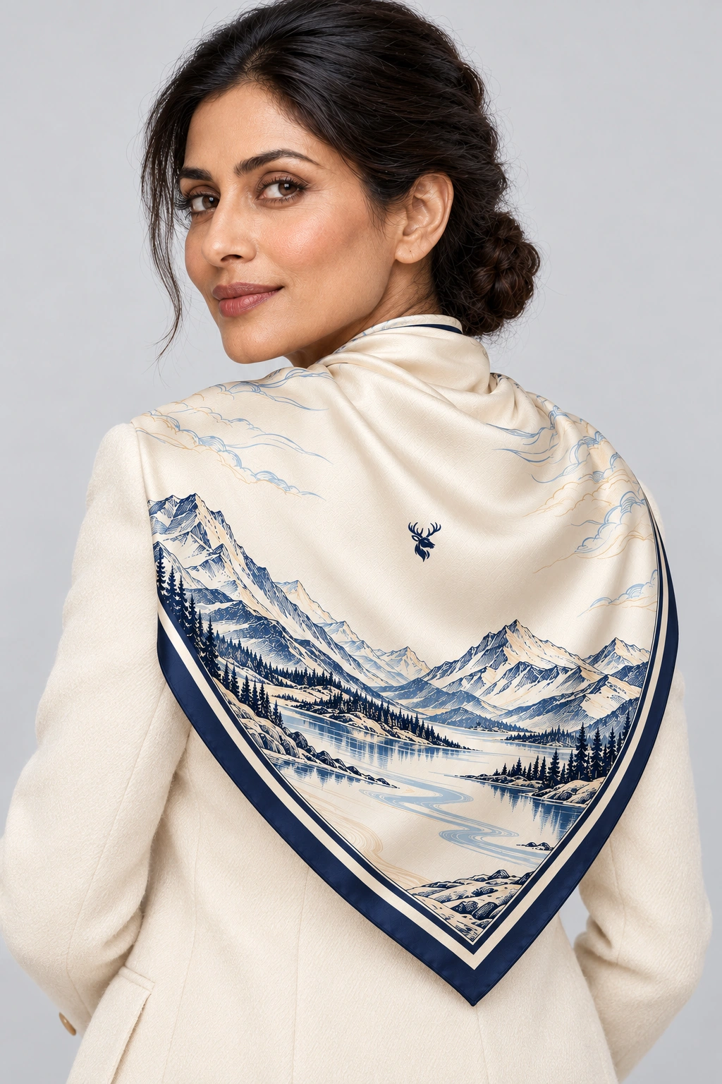 Ivory Contour Scarf 90, On-model back view