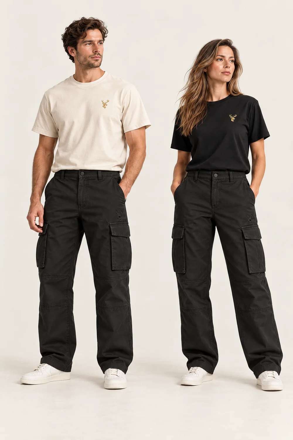 Unisex Field Relaxed Cargo — Black, On-model view