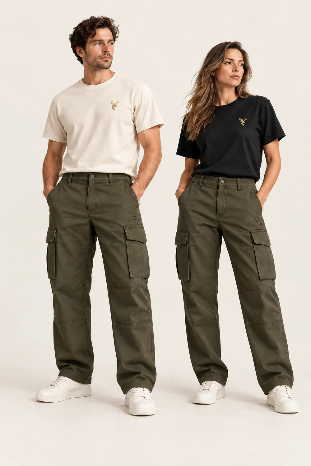 Unisex Field Relaxed Cargo — Dark Olive, On-model view