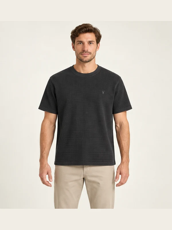 Cinder Textured Tee — Washed Black, On-model view