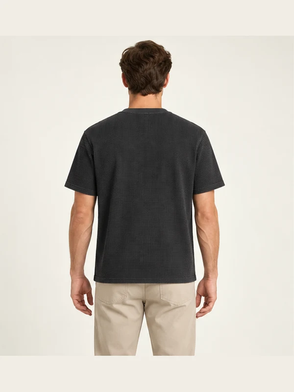 Cinder Textured Tee — Washed Black, On-model back view