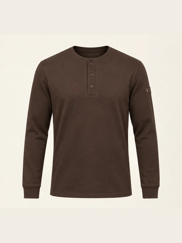 Flint Inset Henley — Espresso in Espresso, front view