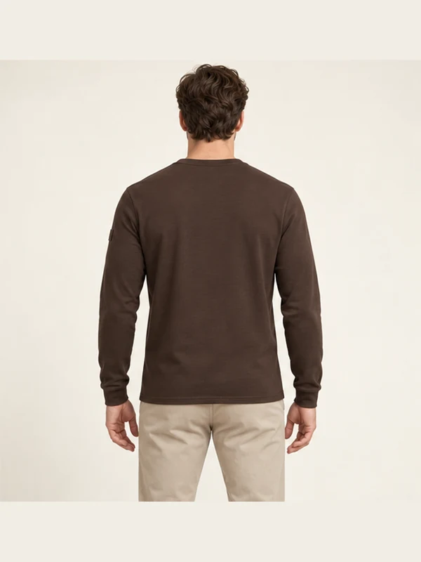 Flint Inset Henley — Espresso, On-model back view