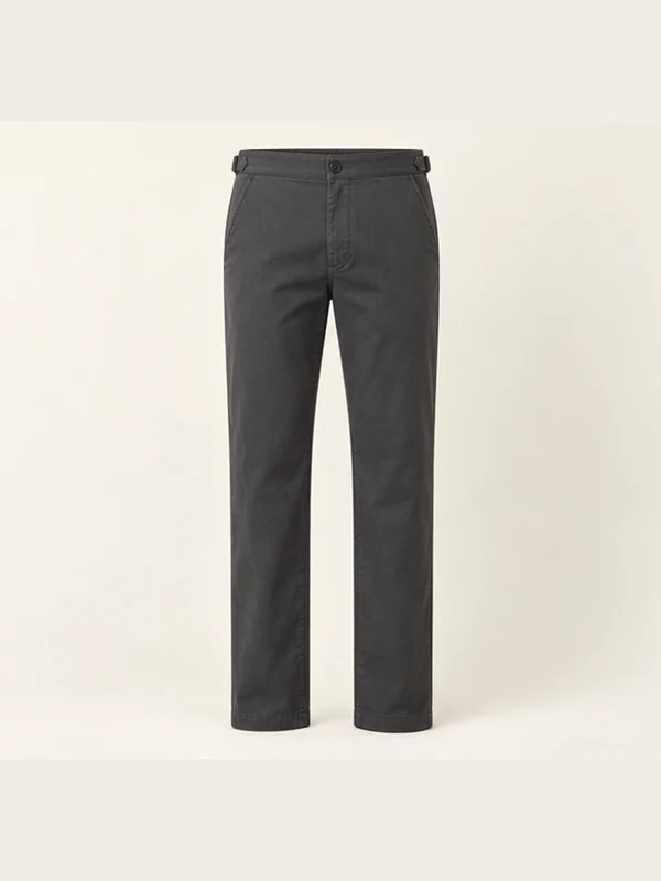 Keel Draw-Tab Trouser — Charcoal in Charcoal, front view