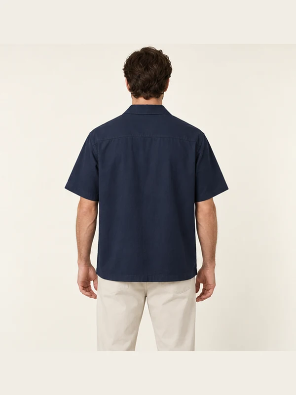 Tidemark Camp Shirt — Deep Navy, On-model back view
