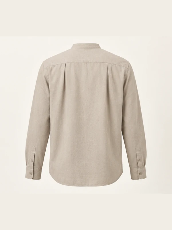Vellum Band-Collar Shirt — Stone, Back view