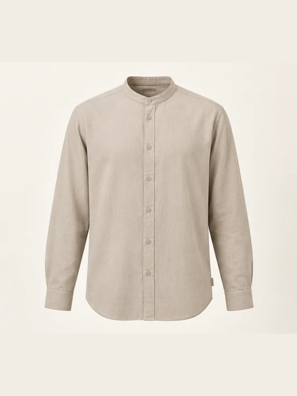 Vellum Band-Collar Shirt — Stone in Stone, front view