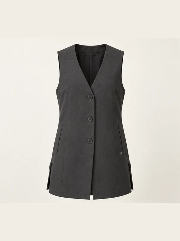 Atrium Longline Vest — Charcoal in Charcoal, front view