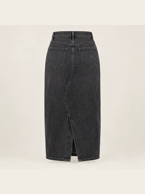 Crescent Seam Denim Skirt — Washed Black, Back view