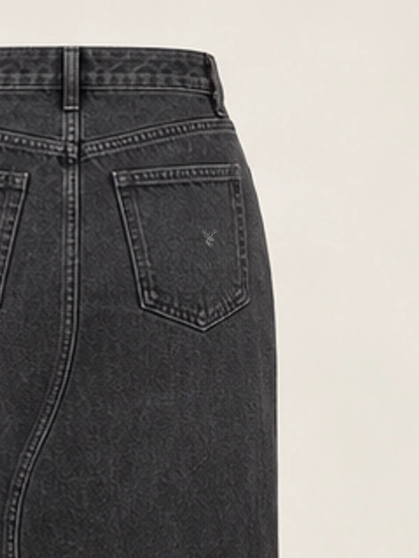 Crescent Seam Denim Skirt — Washed Black, Detail view