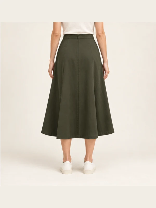 Estuary Panel Midi — Dark Olive, On-model back view