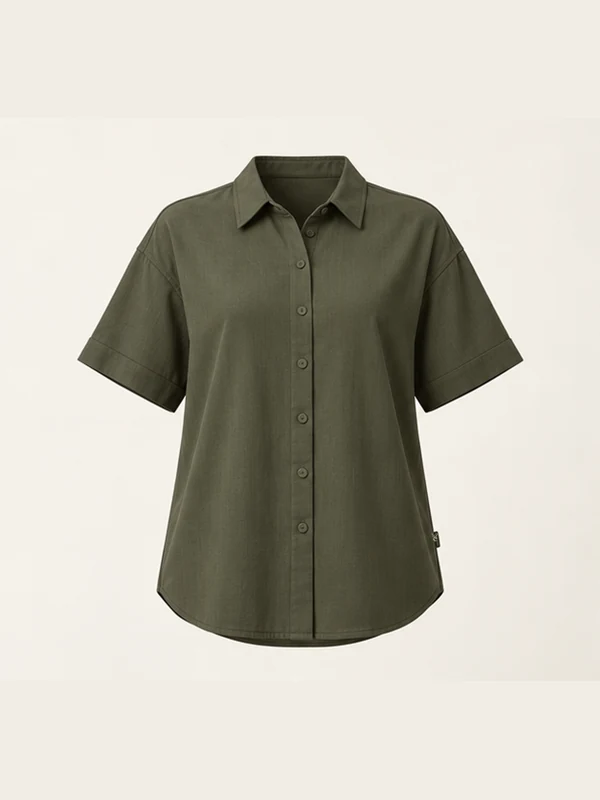 Estuary Swing Shirt — Dark Olive in Dark Olive, front view