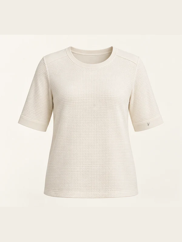 Mora Textured Elbow Tee — Off-white in Off-white, front view