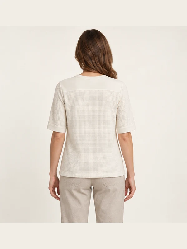 Mora Textured Elbow Tee — Off-white, On-model back view
