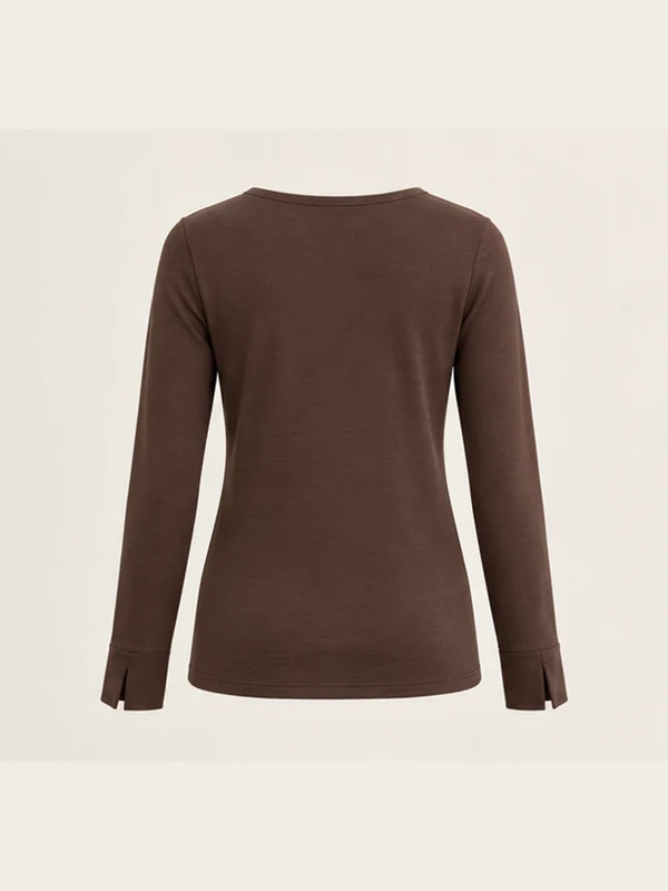 Serein Split-Cuff Henley — Espresso, Back view