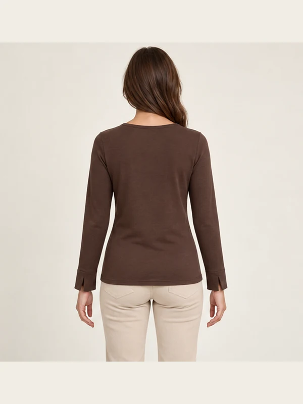 Serein Split-Cuff Henley — Espresso, On-model back view