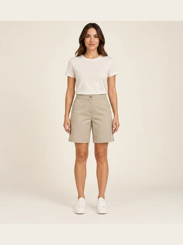 Solace Utility Bermuda — Stone, On-model view