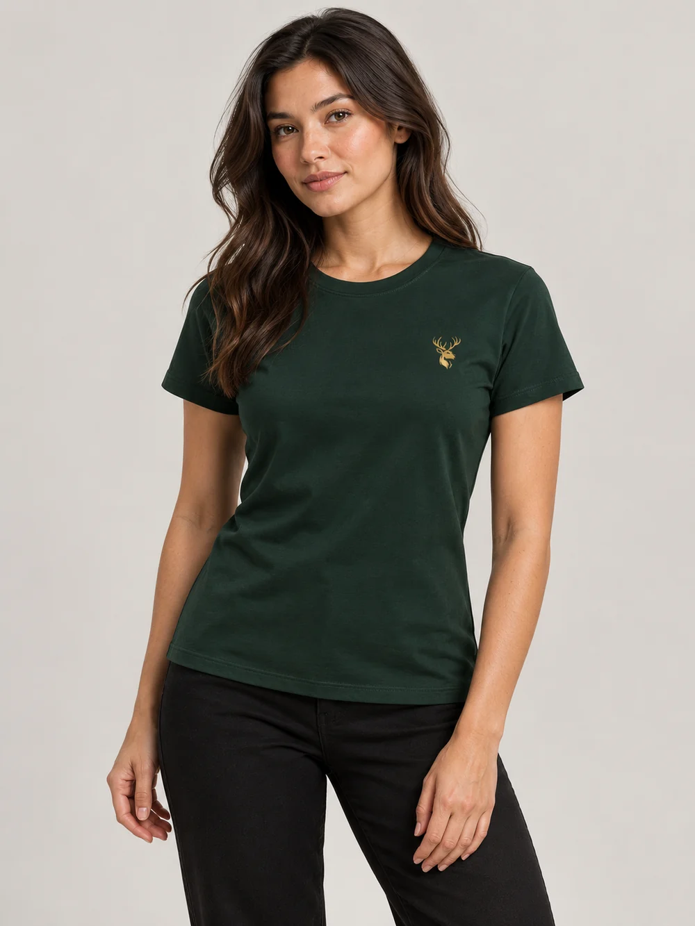 FORM / 01 Women's Contour Tee — Deep Forest, On-model view