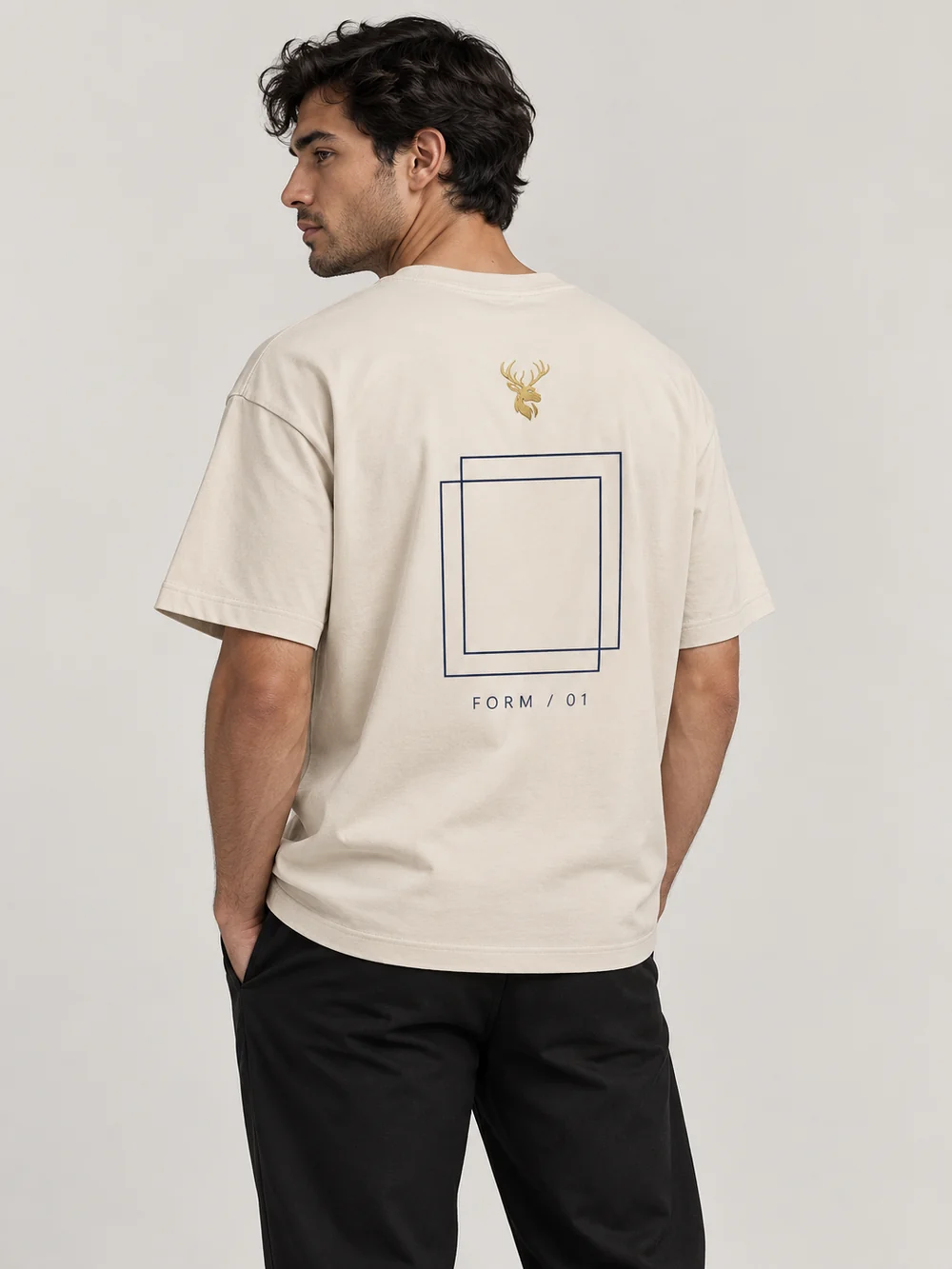 FORM / 01 Men's Frame Relaxed Tee — Bone, On-model view