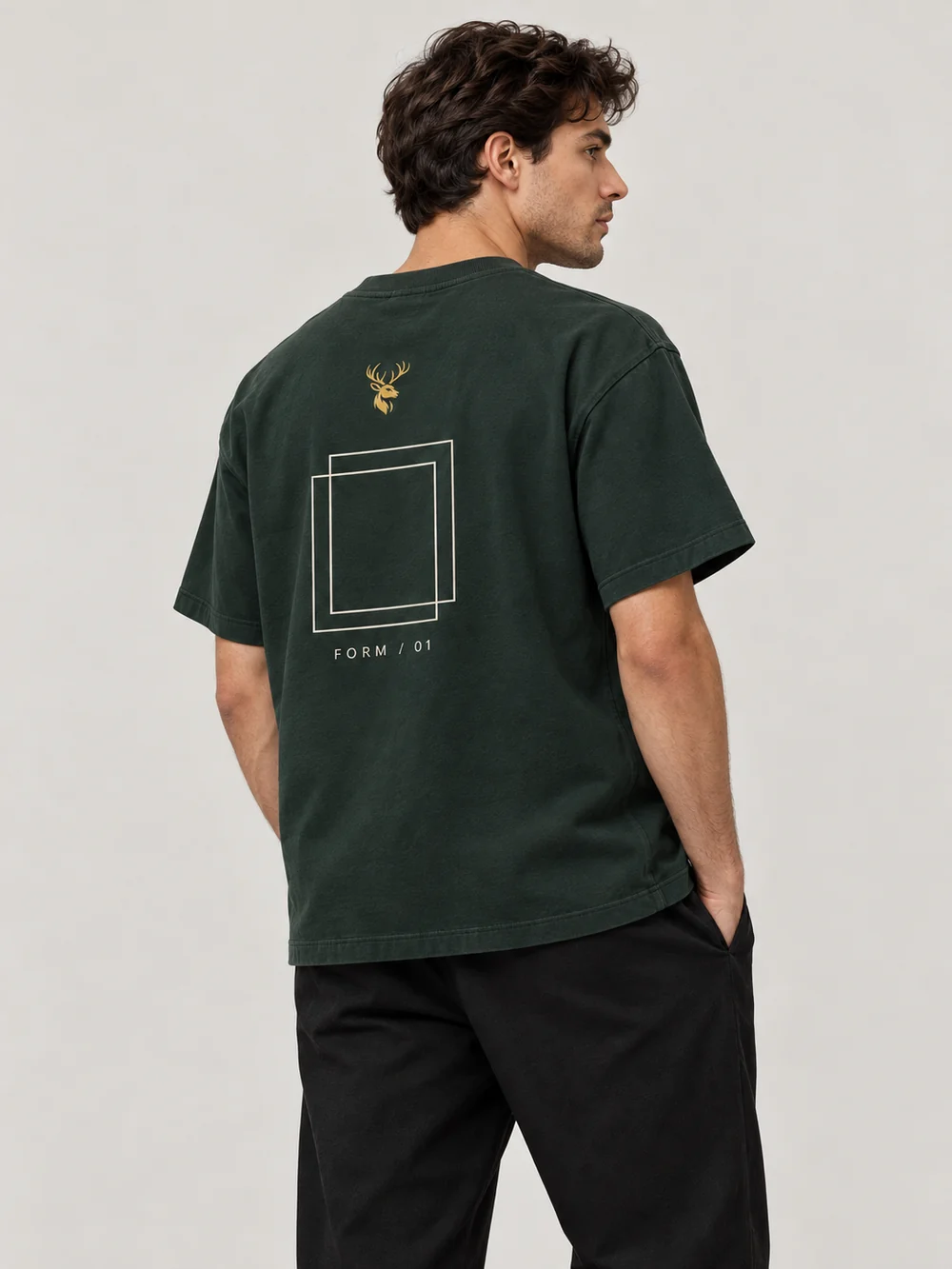 FORM / 01 Men's Frame Relaxed Tee — Deep Forest, On-model view