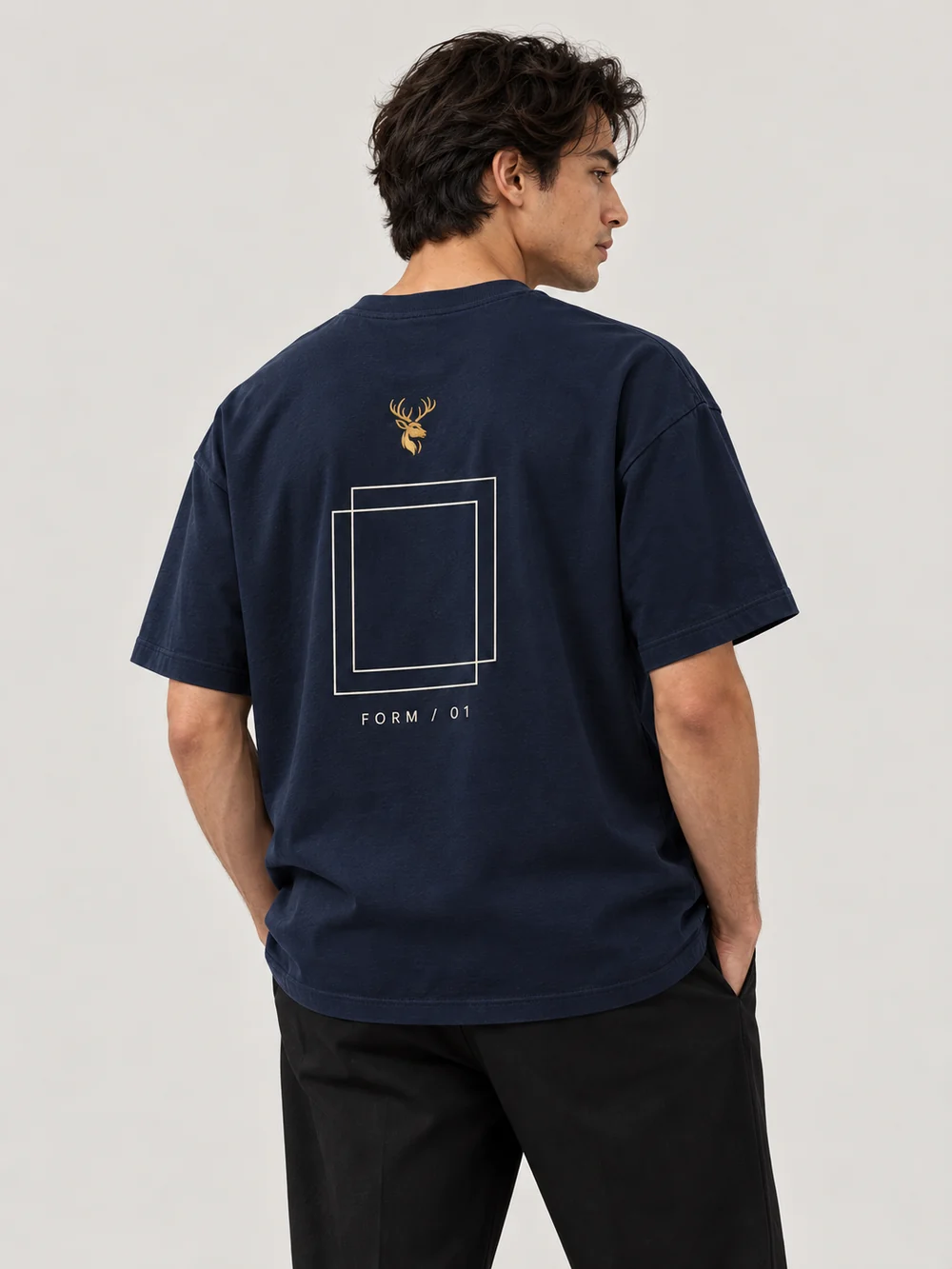 FORM / 01 Men's Frame Relaxed Tee — Midnight Navy, On-model view