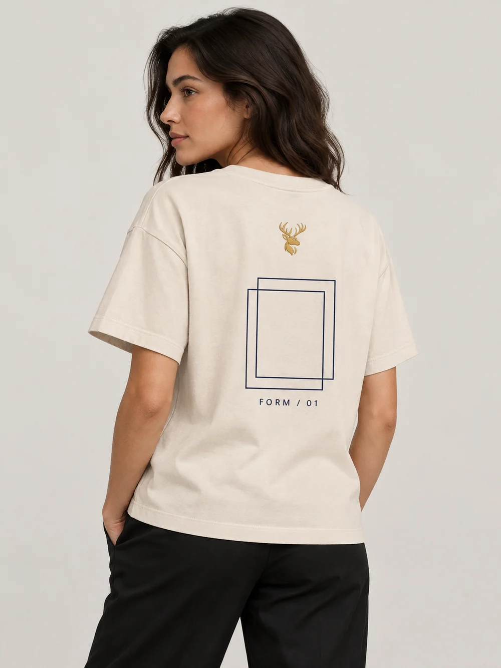 FORM / 01 Women's Frame Relaxed Tee — Bone, On-model view