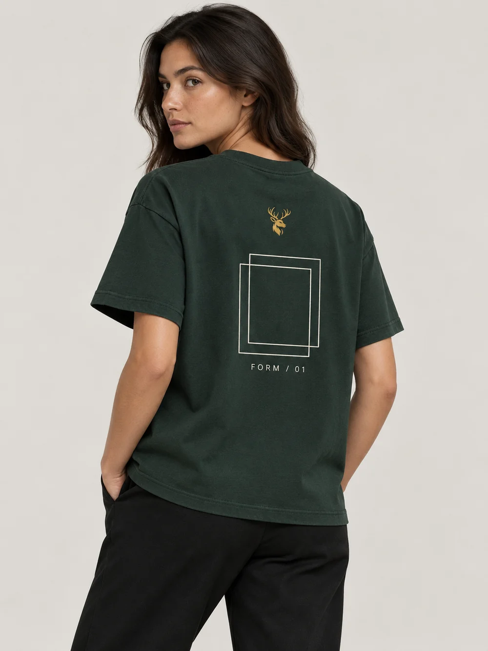 FORM / 01 Women's Frame Relaxed Tee — Deep Forest, On-model view