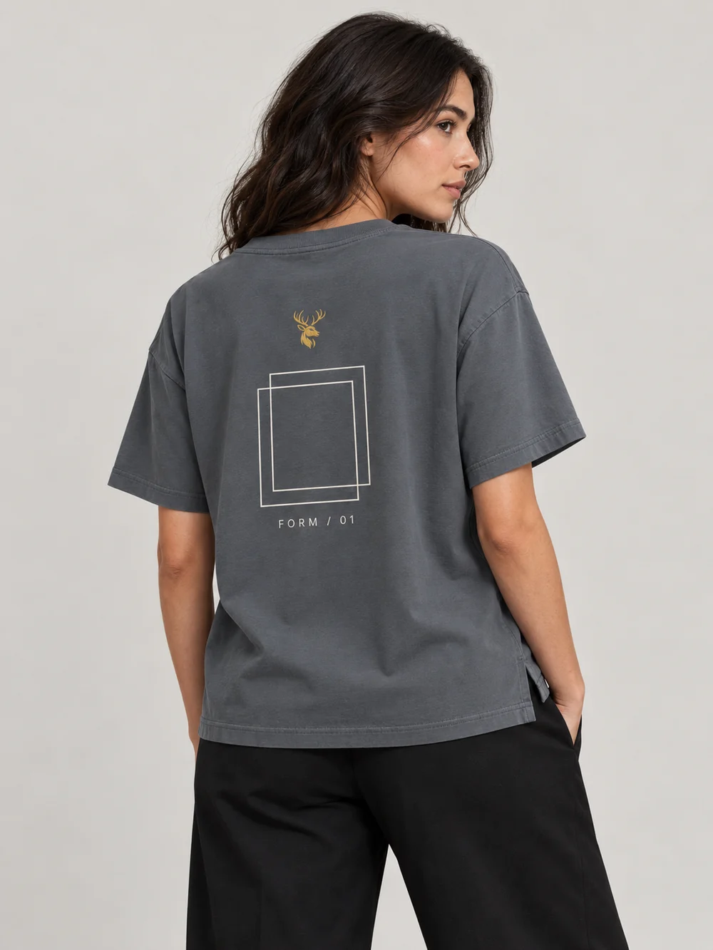 FORM / 01 Women's Frame Relaxed Tee — Slate, On-model view
