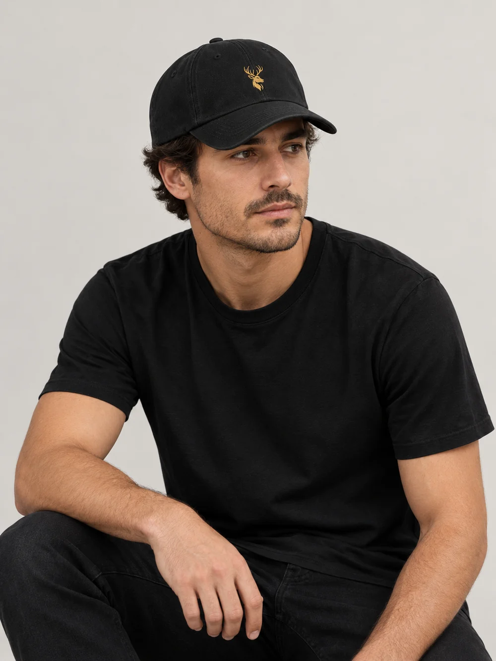 FORM / 01 Six-Panel Cap — Black, On-model view