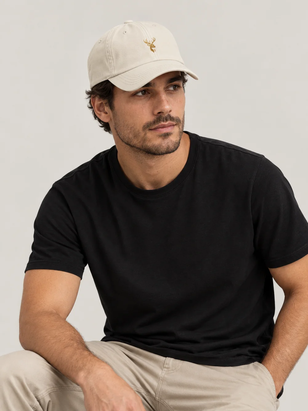FORM / 01 Six-Panel Cap — Bone, On-model view