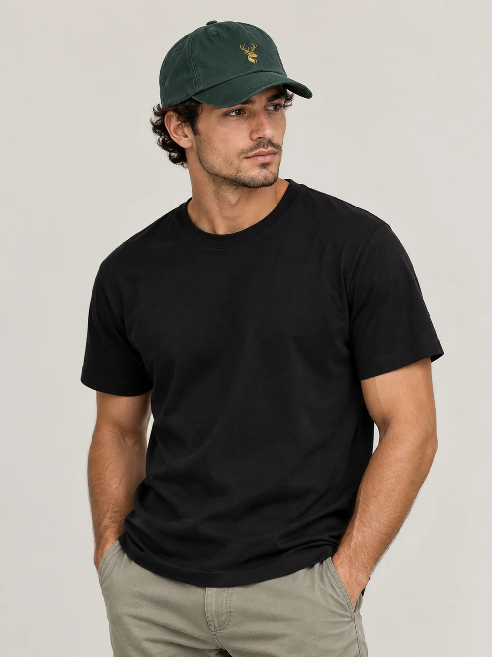 FORM / 01 Six-Panel Cap — Deep Forest, On-model view