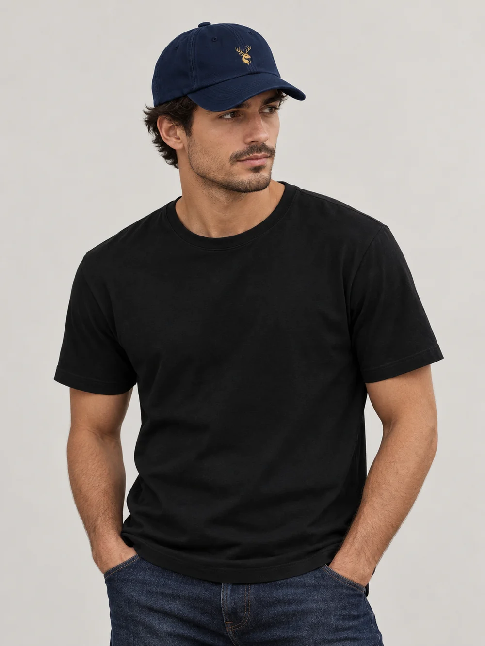 FORM / 01 Six-Panel Cap — Midnight Navy, On-model view