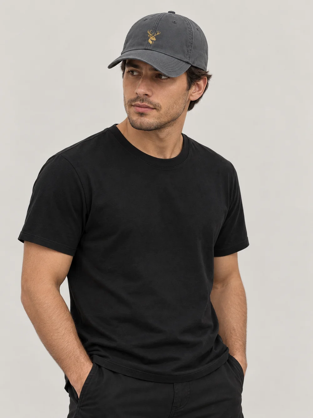 FORM / 01 Six-Panel Cap — Slate, On-model view